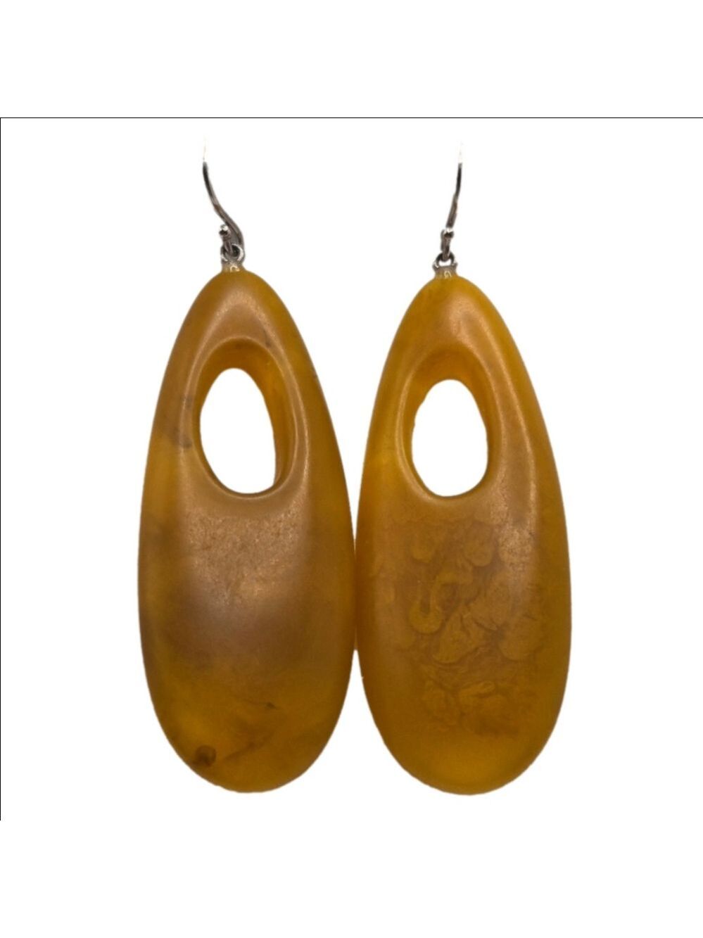 Zsiska Honey Amber & Bronze Resin Sterling Silver 925 Dangle Earrings - Picture 3 of 11